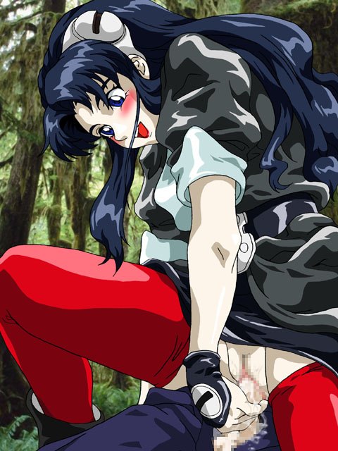 1990s_(style) 1girl black_hair blue_eyes blush censored el_hazard ifurita_tv long_hair nude penis pussy pussy_juice red_thighhighs retro_artstyle sex solo thighhighs tukasa vaginal
