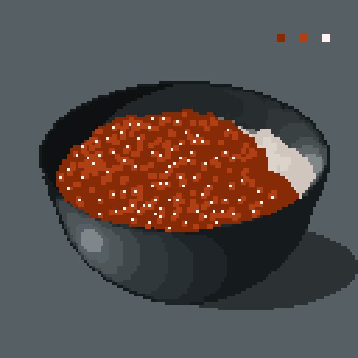 blue_background bowl fish_(food) food food_focus hisachan55cute ikura_(food) limited_palette no_humans original pixel_art rice_bowl roe scenery shadow simple_background