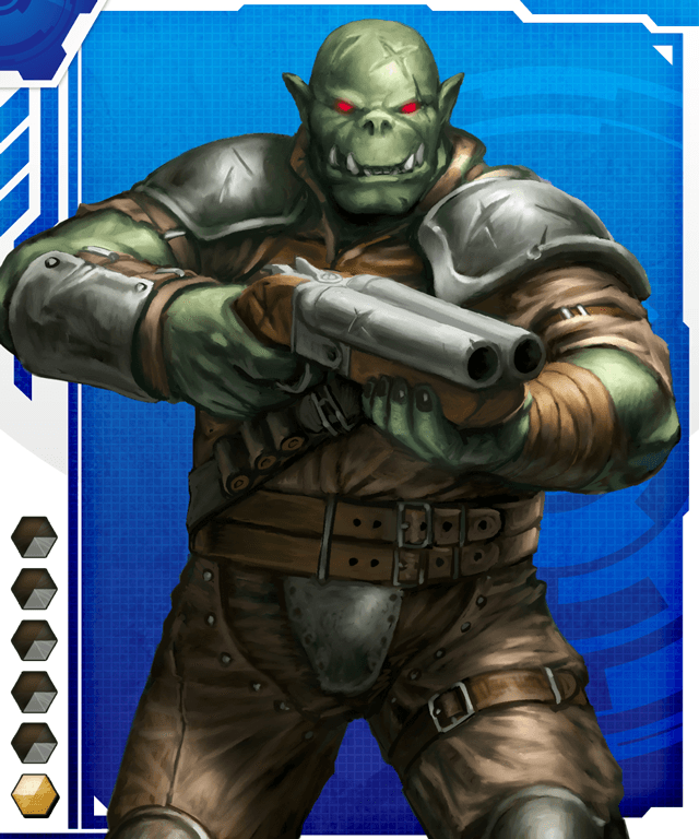 1boy card_(medium) colored_skin gradient_background green_skin lilith-soft male_focus orc pointy_ears red_eyes scar solo taimanin_(series) taimanin_asagi_battle_arena_all_card_gallery taimanin_asagi_kessen_arena weapon