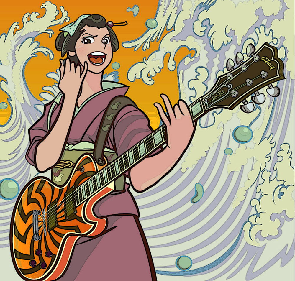 buttercup buttercup_(artist) enka guitar instrument japanese_clothes kimono oekaki