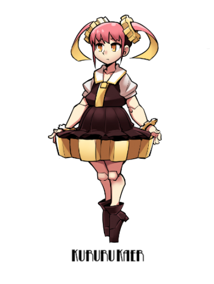 1girl alex_ahad_(style) blonde_hair doll_joints dress female_focus fukumaaya gears gradient_hair hair_ornament joints kururukaer lab_zero_games multicolored_hair official_art original pink_hair simple_background skullgirls solo twintails yellow_eyes