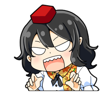 1girl black_hair black_ribbon collared_shirt hat lowres neck_ribbon open_mouth puffy_short_sleeves puffy_sleeves red_headwear ribbon shameimaru_aya sharp_teeth shirt short_hair short_sleeves tatsu_toyoyo teeth tokin_hat touhou white_hair wild_and_horned_hermit