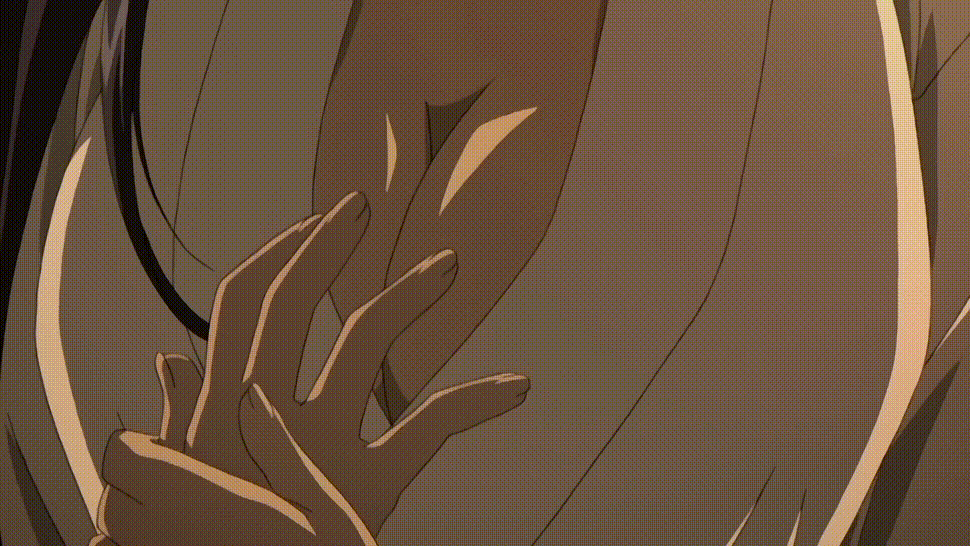 1boy 1girl amaenaideyo!! amanogawa_miyako animated animated_gif black_hair blush breasts cleavage dim_lighting grabbing_another&#039;s_breast groping guiding_hand large_breasts long_hair mature_female satonaka_ikkou shaking