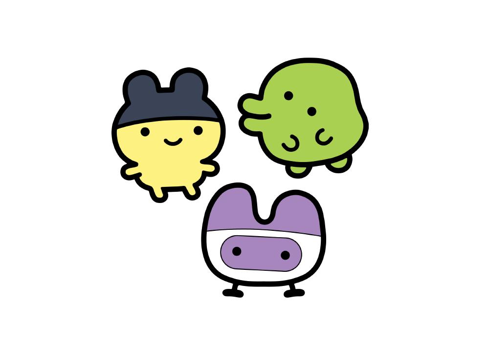 bandai bandai_namco bird black_headwear cabbit duck hat hybrid kuchipatchi mametchi mask maskutchi no_mouth peak purple_headwear smile stepsoversnails tamagotchi tamagotchi_(classic) yellow_fur