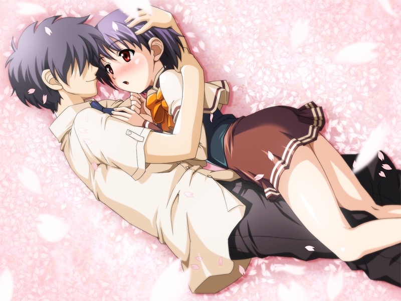 1boy 1girl edelweiss edelweiss_eiden_fantasia game_cg haruma_kazushi purple_hair red_eyes school_uniform takase_sakura