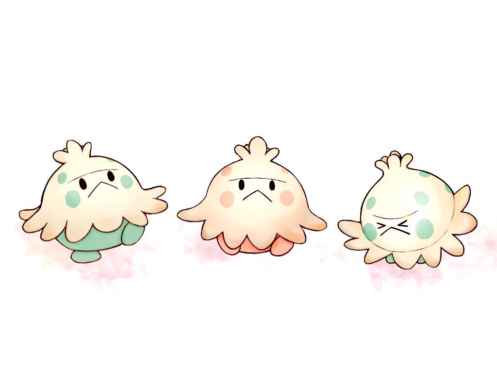 &gt;_&lt; alternate_color closed_mouth fireblast gen_3_pokemon nintendo no_humans pokemon pokemon_(creature) shiny_pokemon shroomish simple_background solid_oval_eyes standing standing_on_one_leg white_background
