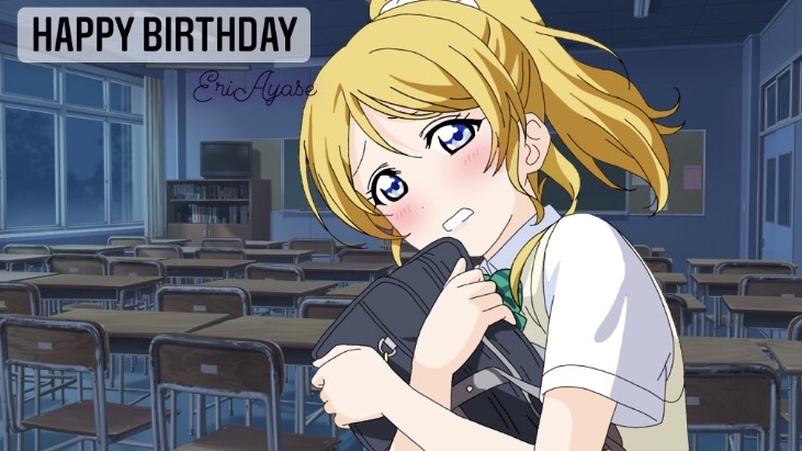 1girl artist_request ayase_eli bag blonde_hair blue_eyes blush book bookshelf bow bowtie chair chalkboard classroom cloud collared_shirt desk female_focus green_bow hair_between_eyes hair_ornament hair_scrunchie holding holding_bag indoors long_hair looking_at_viewer love_live! love_live!_school_idol_project mari_n_(pixiv20297638) night night_sky parted_lips ponytail school_bag school_uniform scrunchie shirt sky smile solo striped_bow sweater_vest tv uranohoshi_school_uniform vest white_background white_scrunchie white_shirt yellow_vest