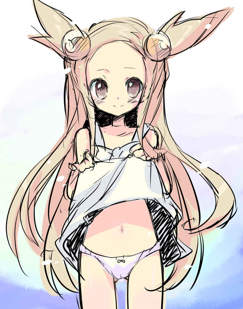 1990s_(style) 1girl brown_eyes brown_hair clothes_lift dress dress_lift female_focus gym_leader jasmine_(pokemon) loli long_hair nakamura_sandayo nintendo panties pokemon pokemon_gsc retro_artstyle solo sundress two_side_up underwear very_long_hair white_panties