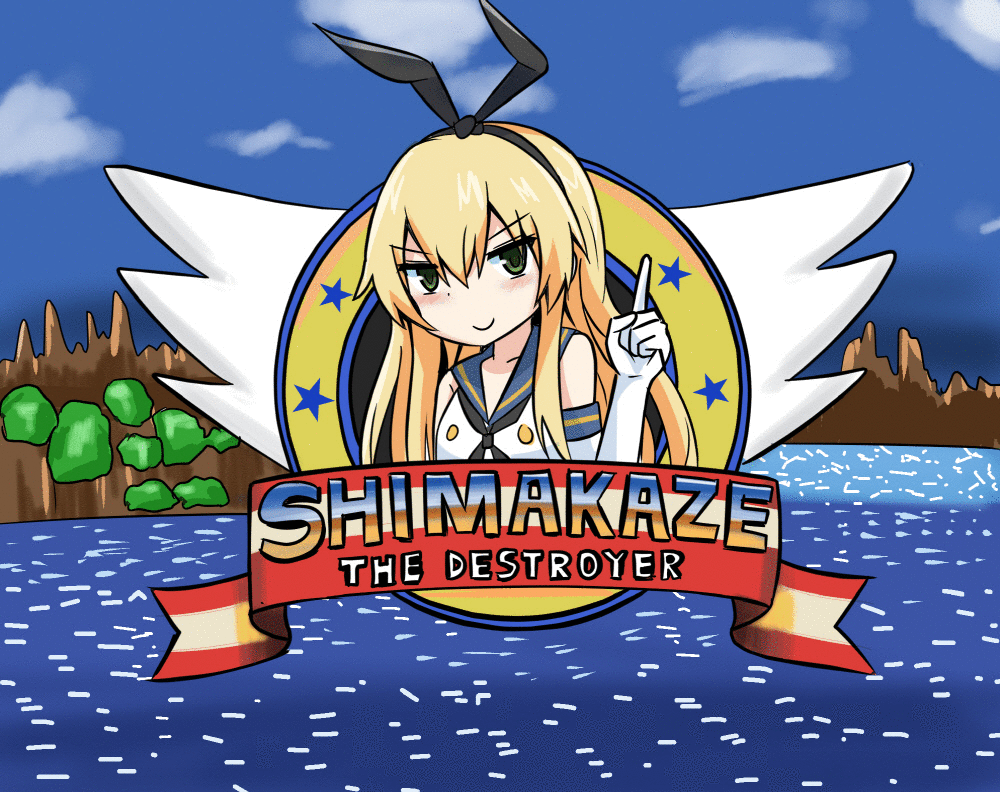 1girl black_hairband blonde_hair crop_top cyberdemon_no3 elbow_gloves english_text gloves green_eyes grey_eyes hairband kantai_collection long_hair parody school_uniform serafuku shimakaze_(kancolle) smile solo sonic_(series) sonic_the_hedgehog_(classic) sonic_the_hedgehog_1 trait_connection white_gloves