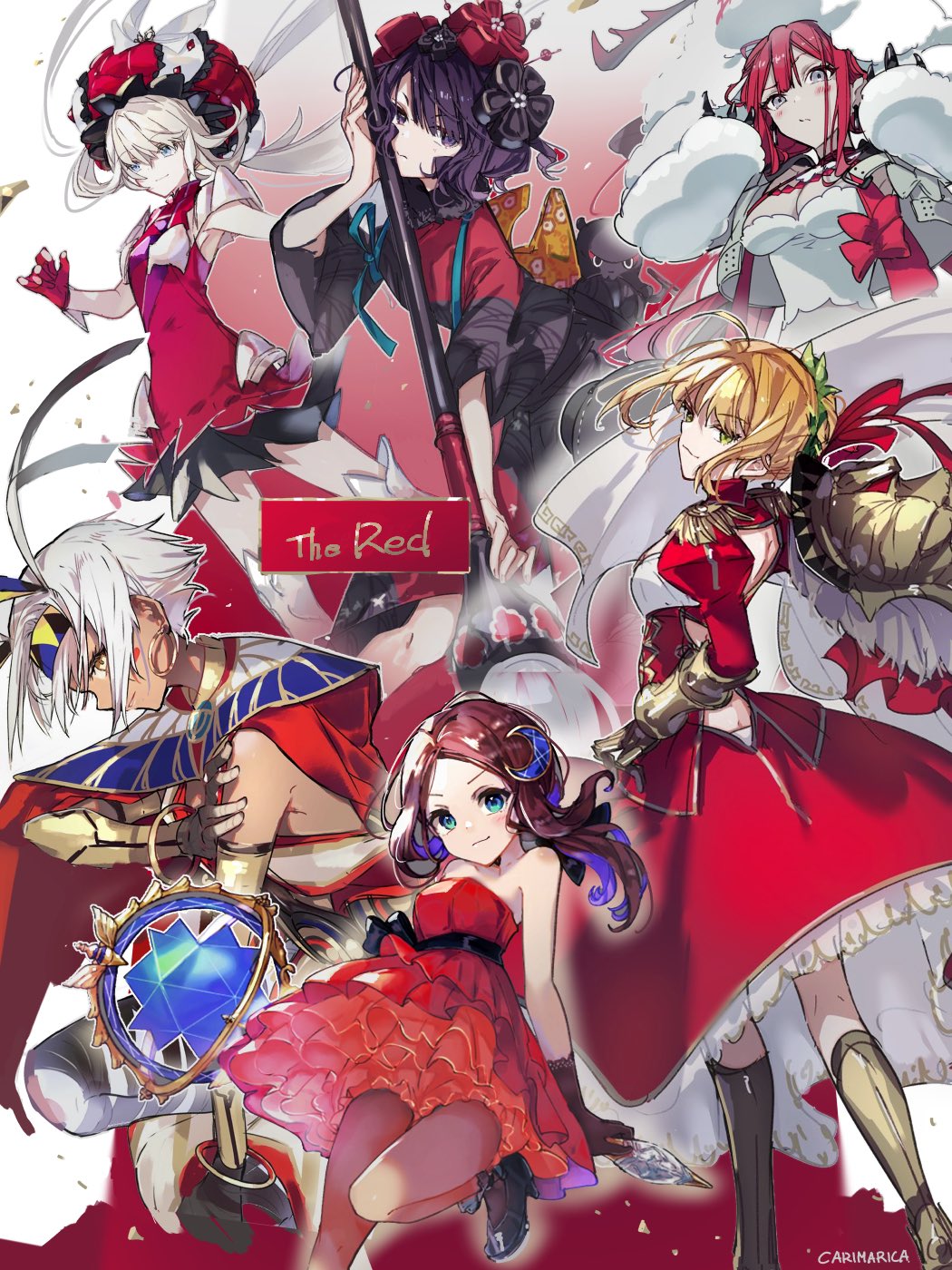 1girl 6+girls ahoge animal_ears antenna_hair baobhan_sith_(fate) baobhan_sith_(swimsuit_pretender)_(first_ascension)_(fate) bare_shoulders black_bow black_kimono blonde_hair blue_eyes blush bow braid braided_bun breasts brown_hair calligraphy_brush carimarica cernunnos_(fate) cernunnos_(fate)_(cosplay) character_hood cleavage color_connection cosplay dark-skinned_female dark_skin detached_collar dress epaulettes facepaint facial_mark fate/grand_order fate_(series) flower forehead giant_brush gloves green_eyes grey_eyes hair_bun hair_flower hair_intakes hair_ornament hairband hairpin hat headwear_with_attached_mittens highres holding holding_paintbrush jackal_ears jacket japanese_clothes jewelry juliet_sleeves katsushika_hokusai_(fate) kimono large_hat leonardo_da_vinci_(fate) leonardo_da_vinci_(fate/grand_order) leonardo_da_vinci_(rider)_(fate) long_hair long_sleeves looking_at_viewer marie_antoinette_(fate) medium_breasts multiple_girls navel nero_claudius_(fate) nero_claudius_(fate/extra) nitocris_(fate) nitocris_alter_(fate) nitocris_alter_(second_ascension)_(fate) open_mouth paintbrush parted_bangs pink_hair puffy_sleeves purple_eyes purple_hair purple_kimono red_dress red_ribbon ribbon saint_quartz_(fate) short_hair sidelocks single_hair_bun sleeveless small_breasts smile thighhighs twintails very_long_hair white_hair white_jacket yellow_eyes