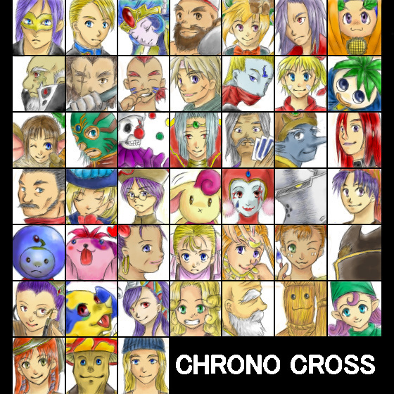 6+boys 6+girls beard blonde_hair blue_eyes blue_hair card chef_hat chrono_cross closed_eyes copyright_name doc_(chrono_cross) draggy_(chrono_cross) dragon ear_piercing earrings eye_mask eye_mask facial_hair facial_mark facial_scar fargo_(chrono_cross) funguy_(chrono_cross) glasses glenn_(chrono_cross) greco_(chrono_cross) green_eyes green_hair grobyc_(chrono_cross) guile_(chrono_cross) harle_(chrono_cross) hat holding holding_card irenes_(chrono_cross) izucchi janice_(chrono_cross) jewelry juggling karsh_(chrono_cross) kid_(chrono_cross) korcha_(chrono_cross) leah_(chrono_cross) leena_(chrono_cross) luccia_(chrono_cross) lynx_(chrono_cross) macha_(chrono_cross) marcy_(chrono_cross) mask mel_(chrono_cross) miki_(chrono_cross) mojo_(chrono_cross) monocle multiple_boys multiple_girls mustache neofio_(chrono_cross) nikki_(chrono_cross) norris_(chrono_cross) orange_hair orcha_(chrono_cross) orlha_(chrono_cross) piercing pierre_(chrono_cross) pip_(chrono_cross) playing_card poshul_(chrono_cross) purple_eyes purple_hair radius_(chrono_cross) razzly_(chrono_cross) red_eyes red_hair riddel_(chrono_cross) scar scar_across_eye scar_on_cheek scar_on_face serge_(chrono_cross) skelly_(chrono_cross) smile sneff_(chrono_cross) sprigg_(chrono_cross) star_(symbol) star_facial_mark starky_(chrono_cross) steena_(chrono_cross) tongue tongue_out turnip_(chrono_cross) van_(chrono_cross) viper_(chrono_cross) white_hair zappa_(chrono_cross) zoah_(chrono_cross)