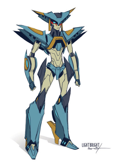 1girl armor blue_eyes blue_panties high_heels humanoid_robot lightbright mecha mecha_focus narrow_waist official_art panties robot sarah_stone shoulder_armor solo the_transformers_(idw) thighs transformers underwear white_background