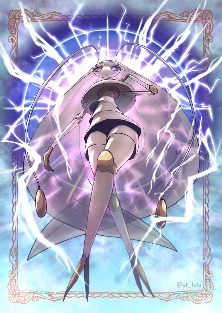 electricity from_below gen_7_pokemon kotobukkii_(yt_lvlv) long_legs looking_down nintendo pheromosa pokemon purple_eyes ultra_beast wormhole