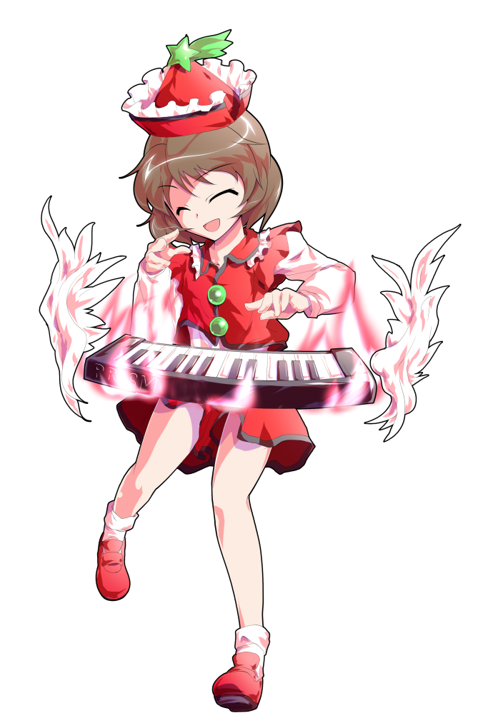 ^_^ angel_wings bobby_socks brown_eyes brown_hair closed_eyes collar collared_vest commentary_request dairi detached_wings fire frilled_collar frills full_body happy hat instrument keyboard_(instrument) large_variant_set long_sleeves looking_at_viewer lyrica_prismriver mary_janes medium_hair music open_mouth playing_instrument red_hat red_shoes red_shorts red_vest shirt shoes shorts simple_background smile socks standing standing_on_one_leg star_(symbol) straight-on tachi-e touhou transparent_background variant_set vest white_shirt white_socks white_wings wings wispy_bangs