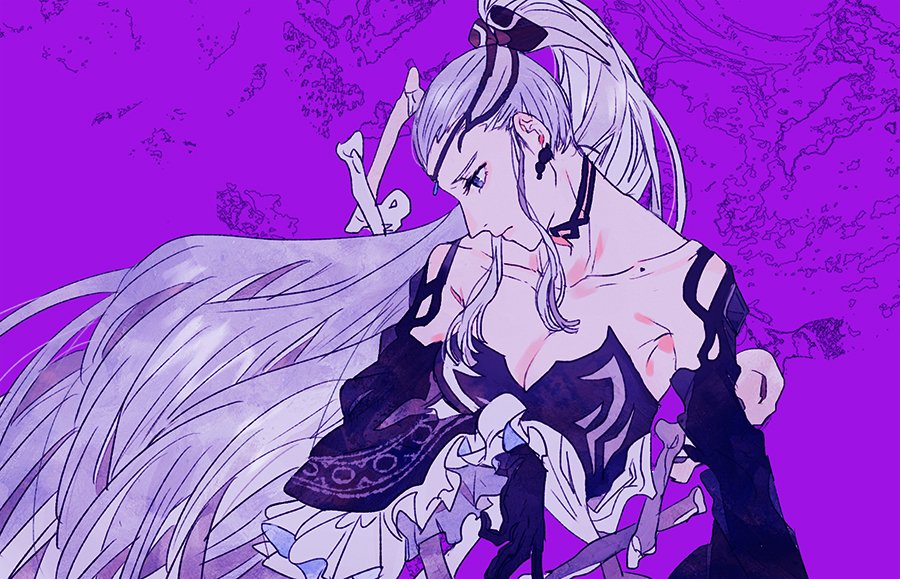 1girl armpits black_dress black_tiara breasts choker dress eir_(fire_emblem) fire_emblem fire_emblem_heroes high_ponytail large_breasts long_hair nintendo pale_skin ponytail shourou_kanna solo tiara