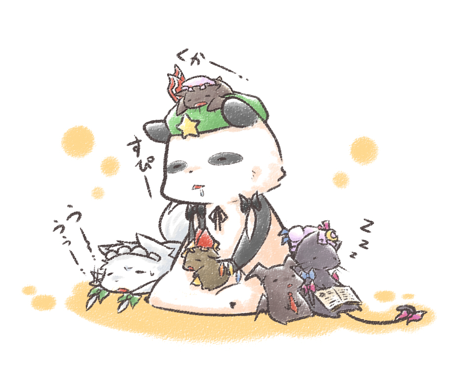 animal_ears animal_focus animalization ascot bat_(animal) book bow cat chibi dog dog_ears female_focus flandre_scarlet flandre_scarlet_(bat) hat hat_ribbon hong_meiling hong_meiling_(panda) inu_sakuya_(nejikirio) izayoi_sakuya koakuma maid_headdress md5_mismatch necktie no_humans panda patchouli_knowledge remilia_scarlet remilia_scarlet_(bat) resolution_mismatch ribbon sleeping embodiment_of_scarlet_devil touhou viva!! zzz