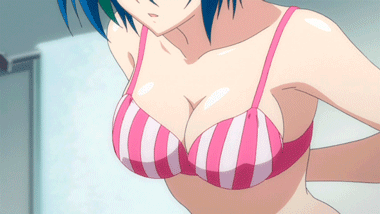 animated animated_gif blue_hair bouncing_breasts bra breasts cleavage high_school_dxd large_breasts nipples shiny_skin tagme underwear undressing xenovia_quarta