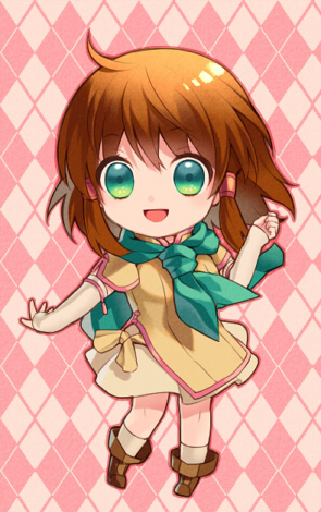 1girl boots brown_boots brown_hair fire_emblem fire_emblem:_path_of_radiance green_eyes hair_tubes kiyuu long_hair lowres mist_(fire_emblem) nintendo open_mouth skirt solo