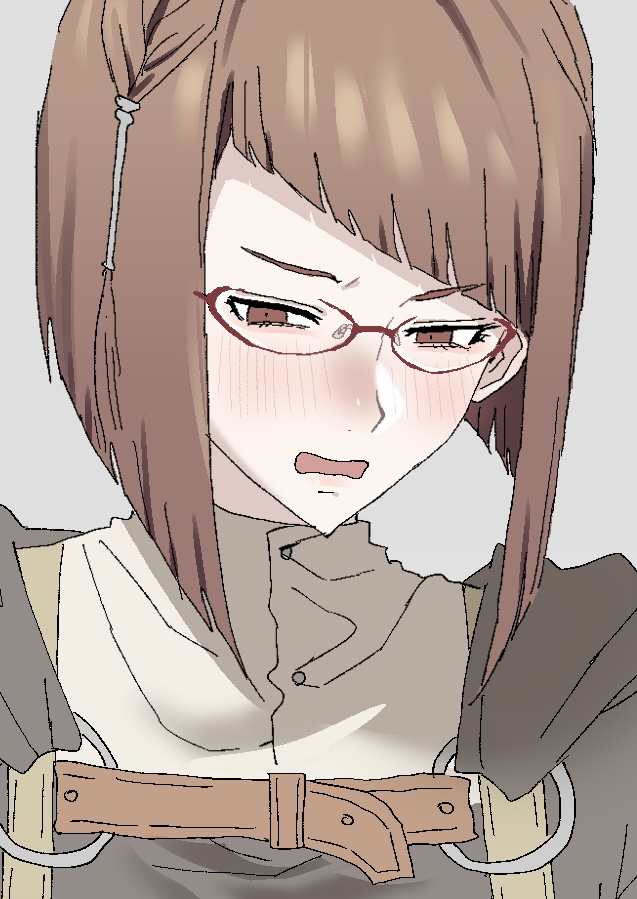 1girl diagonal_bangs fire_emblem fire_emblem_awakening glasses hair_tubes miriel_(fire_emblem) nintendo open_mouth portrait red-framed_eyewear red_eyes red_hair solo tsujii_luki
