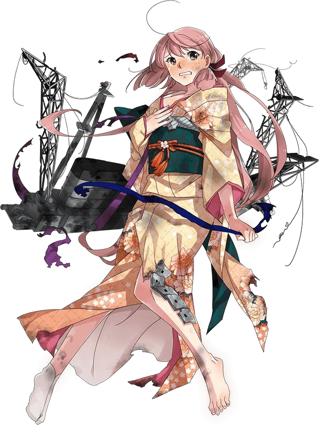10s 1girl akashi_(kancolle) akashi_(new_year)_(kancolle) barefoot brown_eyes dirty dirty_feet female_focus fujikawa full_body hair_ribbon japanese_clothes kantai_collection kimono long_hair looking_at_viewer machinery official_art pink_hair ribbon solo torn_clothes transparent_background