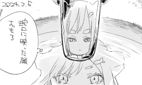 1girl animal_ears artist_self-insert cat_ears closed_mouth commentary_request dated expressionless faucet fish_hair_ornament greyscale hair_ornament lowres monochrome original pine_(pine-box) portrait pov reflection short_hair sink solo speech_bubble thick_eyebrows thought_bubble translation_request water
