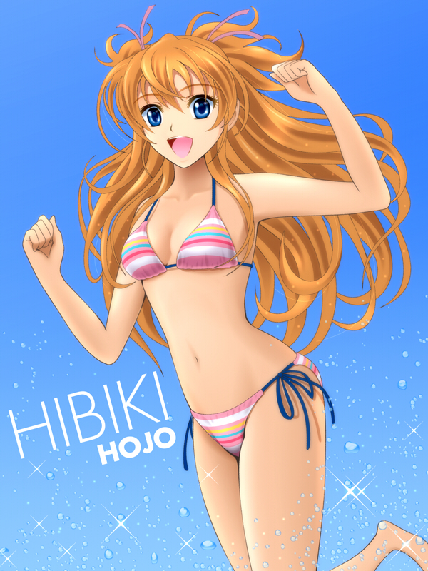 10s bikini blue_eyes houjou_hibiki long_hair orange_hair precure sekken_kasu_barrier solo splashing suite_precure swimsuit twintails