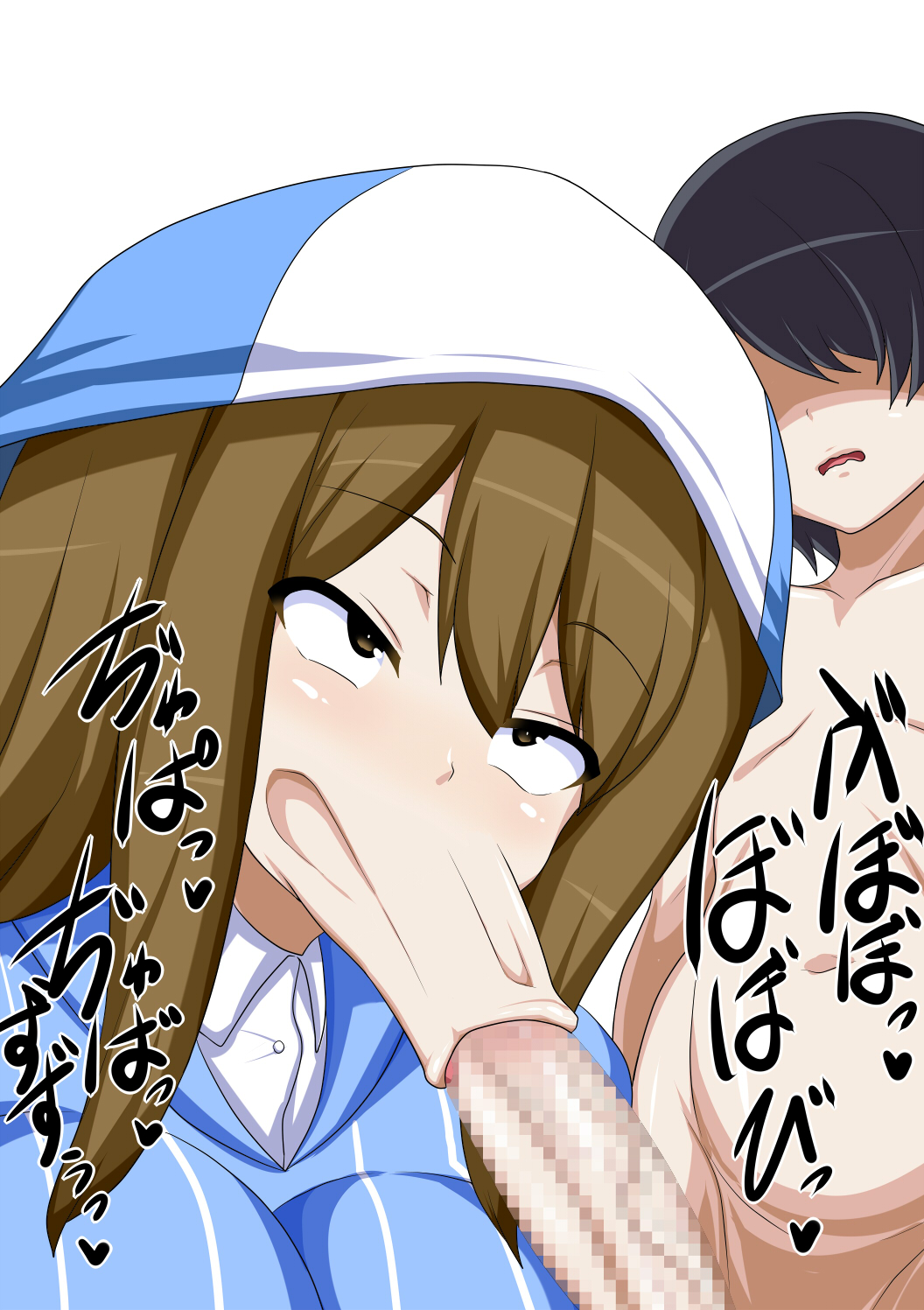1boy 1girl :&gt;= breasts fellatio girls_und_panzer highres inu-g long_mouth mika_(girls_und_panzer) oral penis