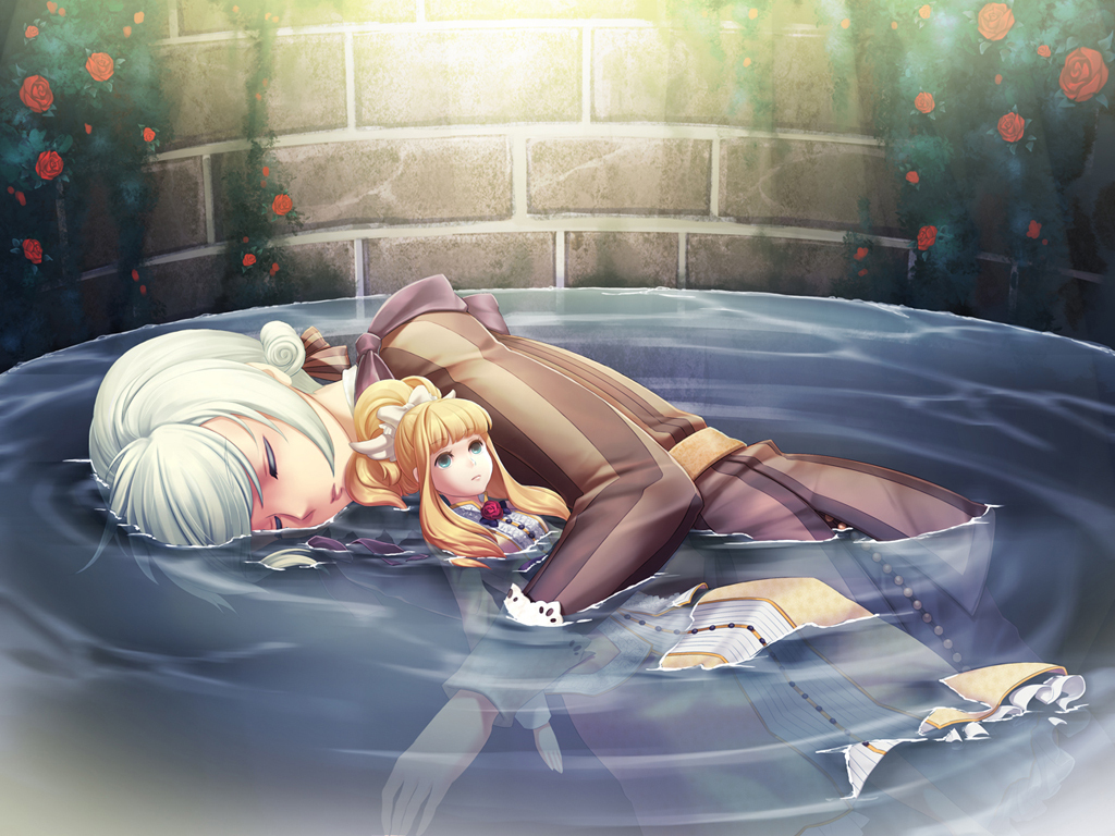 1boy bad_id bad_pixiv_id blonde_hair character_doll character_request closed_eyes doll elyse_(sound_horizon) flower ido_e_itaru_mori_e_itaru_ido maerchen_(sound_horizon) male_focus marz_von_ludowing rose solo sound_horizon water well white_hair yeruen