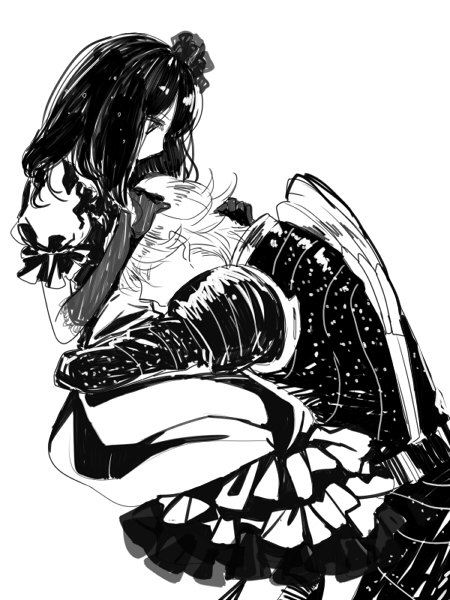 1boy 1girl bad_id bad_pixiv_id greyscale hair_ornament hetero hug kamen_rider kamen_rider_fourze_(series) kamen_rider_meteor kotono long_hair monochrome nozama_tomoko sakuta_ryuusei skirt