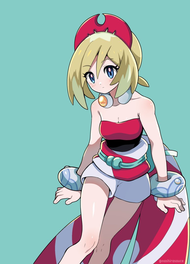 blonde_hair blue_eyes breasts game_freak irida_(pokemon) nashirasauce nintendo pokemon pokemon_legends:_arceus short_hair small_breasts solo