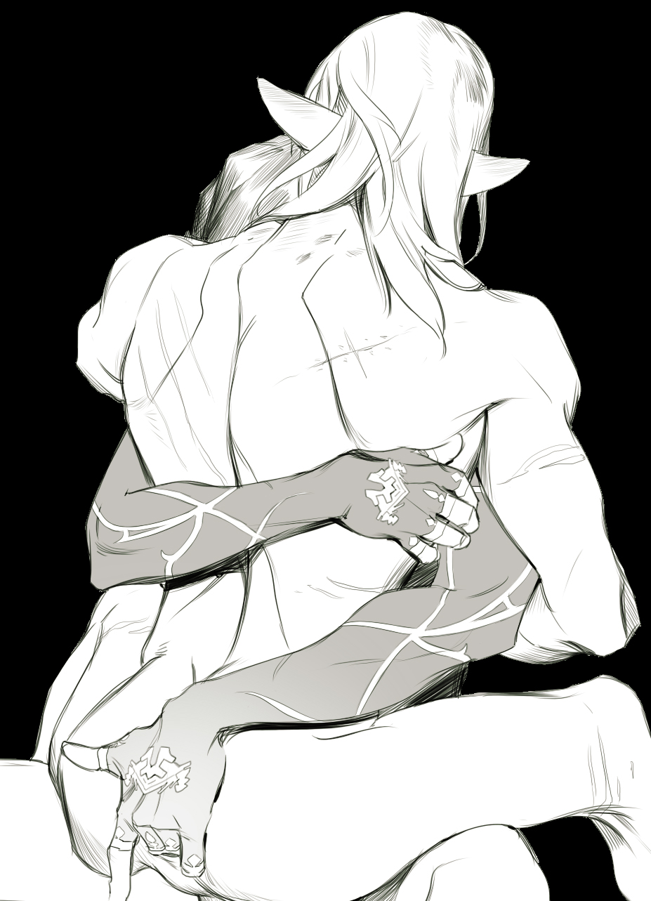 2boys 3000tan anal_fingering arm_around_back ass aymeric_de_borel back_muscles black_background commentary elezen elf estinien_varlineau feet_out_of_frame final_fantasy final_fantasy_xiv fingering fingerless_gloves gloves hashtag-only_commentary highres long_hair long_pointy_ears male_focus multiple_boys pointy_ears scar scar_on_arm scar_on_back shoulder_blades simple_background straddling upright_straddle yaoi