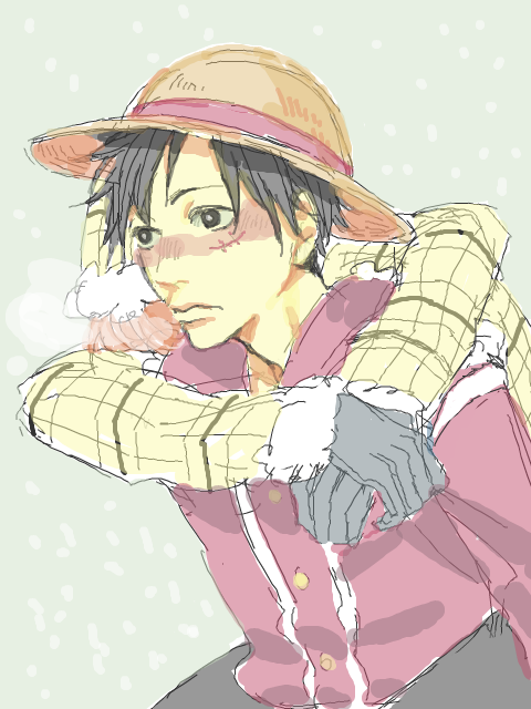 1boy 1girl carrying drum_island hat jacket monkey_d._luffy nami_(one_piece) one_piece scar snow straw_hat