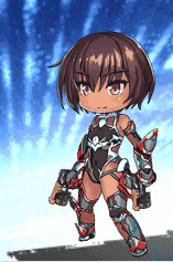 1girl animated animated_gif bare_shoulders boots breasts chibi dark-skinned_female dark_skin female_focus full_body gloves gun highleg highleg_leotard holding holding_gun holding_weapon leotard light_smile lilith-soft looking_ahead lowres mizuki_yukikaze mizuki_yukikaze_(future) revealing_clothes short_hair simple_background small_breasts solo standing taimanin_(series) taimanin_rpgx taimanin_yukikaze thong_leotard weapon