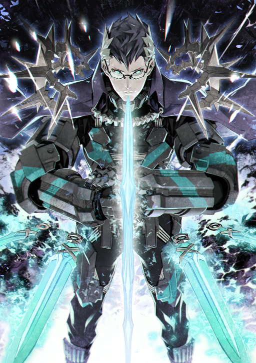 1boy armor armored_boots black-framed_eyewear black_gloves black_hair black_pants black_shirt blue_eyes boots cape chest_harness closed_mouth expressionless fate/grand_order fate_(series) feet_out_of_frame floating floating_object floating_weapon from_above gauntlets glasses gloves gram_(fate) harness legs_apart long_sleeves looking_at_viewer looking_up male_focus miwa_shirow multicolored_hair official_art own_hands_together pants purple_cape semi-rimless_eyewear shirt short_hair sigurd_(fate) solo spiked_hair standing straight-on third-party_source two-tone_hair under-rim_eyewear white_hair