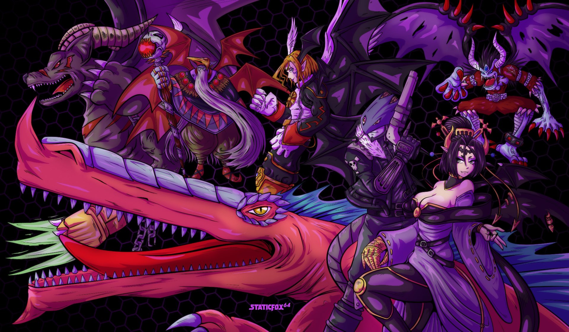 barbamon beelzebumon belphemon belphemon_rage_mode breasts demon demon_(digimon) demon_girl digimon digimon_(creature) fallen_angel highres leviamon lilithmon lucemon_falldown_mode mark_of_evil seven_great_demon_lords wings