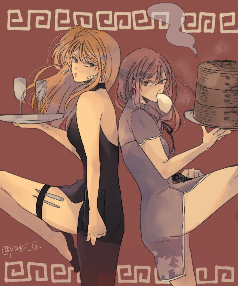2girls chinese_clothes gintama kijima_matako multiple_girls mutsu_(gintama)