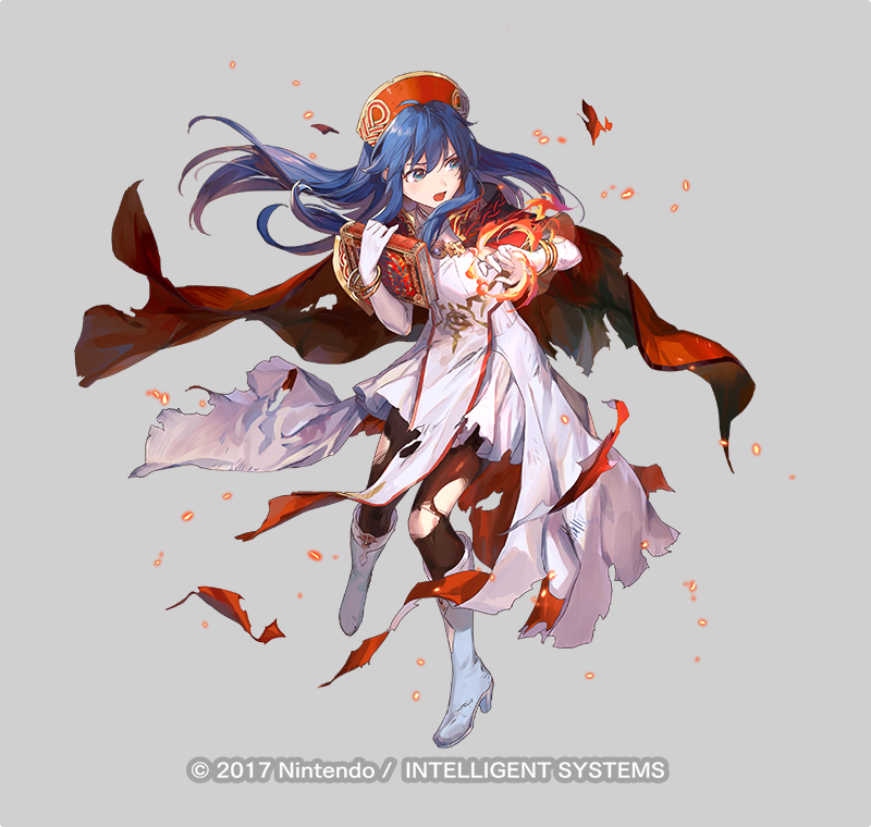 1girl alternate_costume azu-taro blue_eyes blue_hair book boots bracelet breasts cape dress elbow_gloves fire fire_emblem fire_emblem:_the_binding_blade fire_emblem_heroes forblaze full_body gloves grey_background hat holding holding_book jewelry knee_boots leg_up lilina_(fire_emblem) lilina_(firelight_leader)_(fire_emblem) long_hair magic medium_breasts nintendo official_art open_mouth pantyhose pelvic_curtain red_cape shiny_clothes skirt sleeveless sleeveless_dress solo white_boots white_dress white_gloves