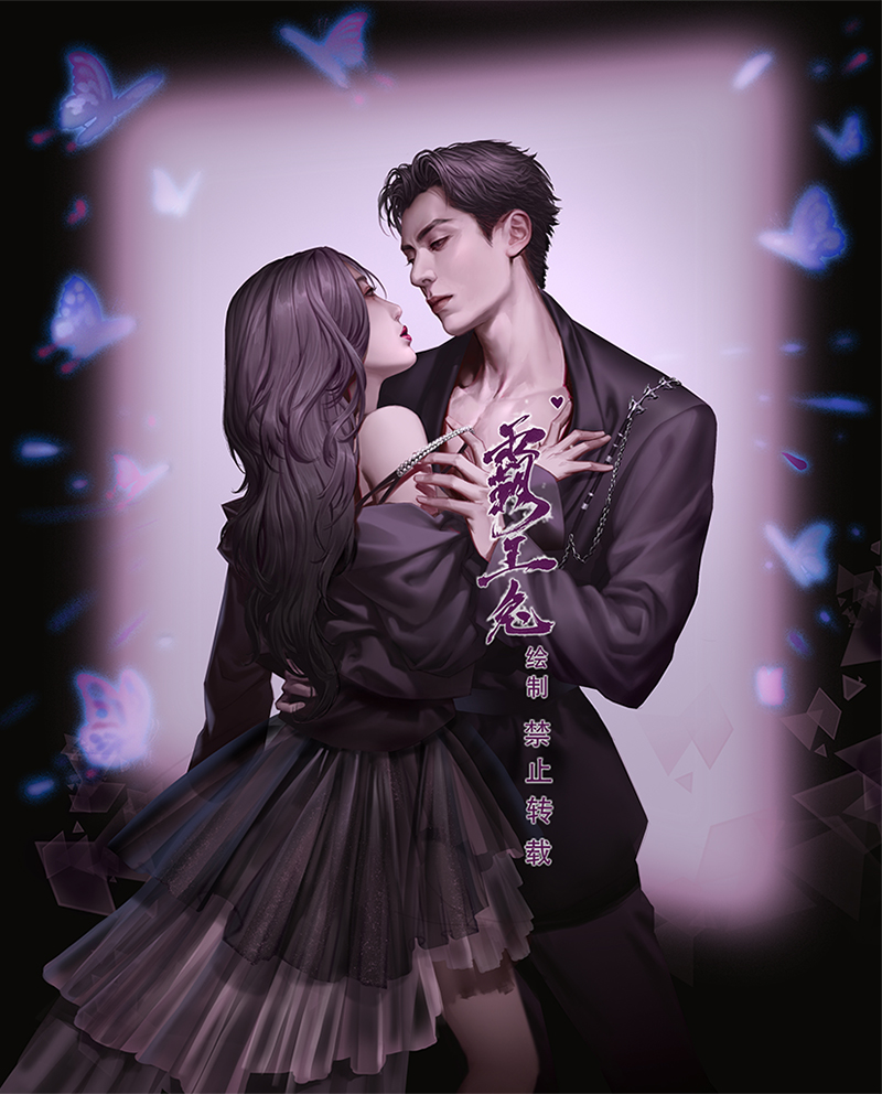 1boy 1girl bare_shoulders black_hair black_jacket bug butterfly chinese_commentary chinese_text commentary_request cony_(comicsun) couple dongfang_qingcang dress eye_contact formal_clothes hand_on_another&#039;s_chest hand_on_another&#039;s_shoulder hetero holding insect jacket long_hair long_sleeves looking_at_another love_between_fairy_and_devil open_clothes open_jacket pectorals short_hair standing suit translation_request xiao_lanhua_(orchid)