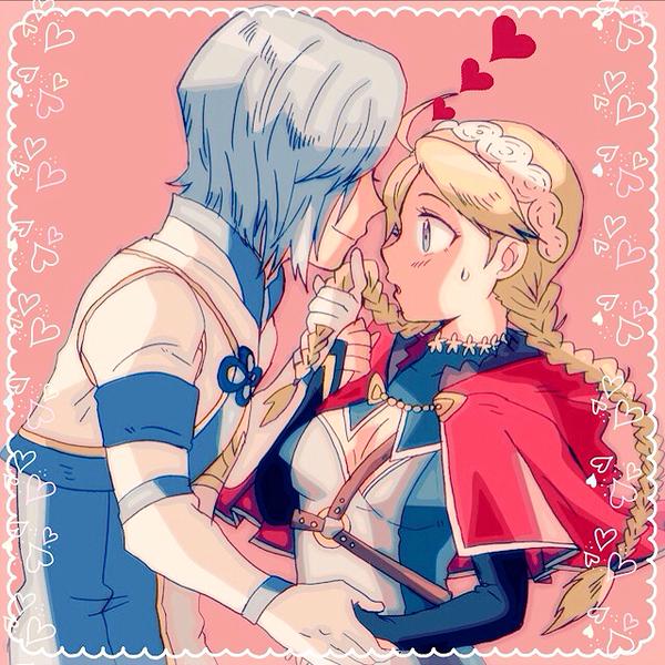 1boy 1girl ahoge blue_eyes braid capelet couple fire_emblem fire_emblem_fates hairband harness hetero hood hooded_capelet kiriya_(552260) long_hair low_twin_braids low_twintails nina_(fire_emblem) nintendo o-ring o-ring_harness open_mouth parted_bangs red_hood shigure_(fire_emblem) twin_braids twintails