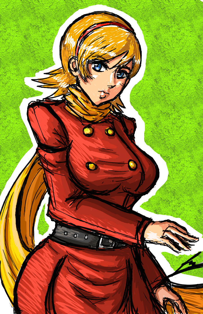 009_re:cyborg 10s 1girl belt blonde_hair blue_eyes borockman breasts cyborg cyborg_009 female_focus francoise_arnoul hairband jacket large_breasts red_jacket scarf short_hair solo