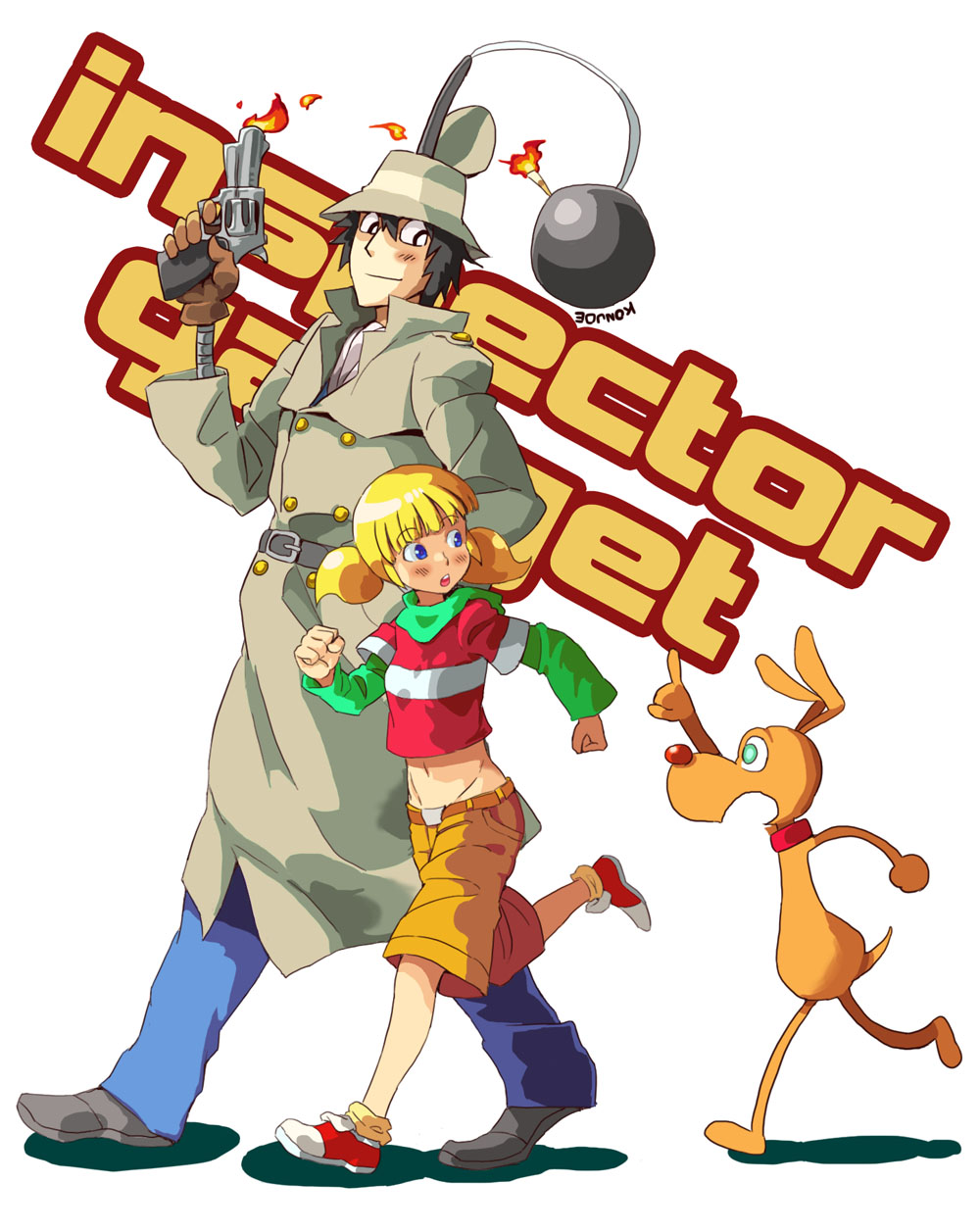 penny and brain gadget hentai konjoe, brain (inspector gadget), gadget, penny (inspector gadget), dic  entertainment, inspector gadget, 1980s (style), highres, 1boy, 1girl, black  hair, blonde hair, blue eyes, blush, bomb, child, coat, collar, cyborg,  dog, explosive, family,