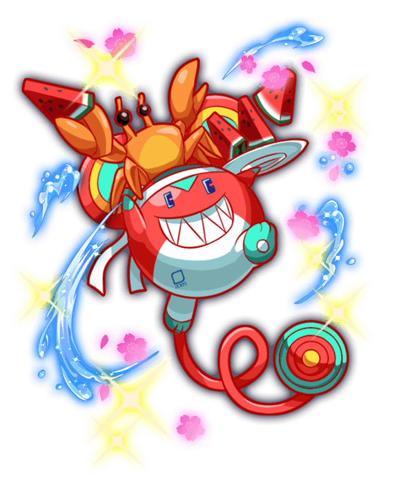 1boy 1other animal animal_on_head anime_coloring arm_up artificial_intelligence artist_request blue_outline cherry_blossoms closed_mouth crab crash_fever flower food fruit full_body game_cg green_tail headband holding holding_fruit holding_plate holding_watermelon jerry_(crash_fever) mouse_(animal) number_tattoo numbered official_art on_head outline pink_flower pink_petals plate red_outline red_tail seed sharp_teeth sparkle square square_eyes square_tattoo tachi-e tattoo teeth third-party_source transparent_background two-tone_tail water_drop watermelon watermelon_slice white_headband