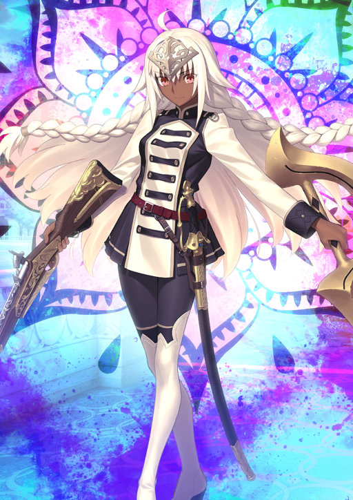 ahoge arm_at_side asymmetrical_dual_wielding belt belt_buckle black_jacket black_pants boots braid breasts buckle closed_mouth crossed_legs dark-skinned_female dark_skin dual_wielding fate/grand_order fate_(series) feet_out_of_frame floating_hair game_cg gun hair_between_eyes hair_intakes hair_tie headpiece high_collar holding holding_gun holding_sword holding_weapon jacket lakshmibai_(fate) lakshmibai_(third_ascension)_(fate) long_hair long_sleeves looking_at_viewer medium_breasts military_jacket official_art outstretched_arm pants red_belt red_eyes rifle sheath sheathed sidelocks sleeve_cuffs smile sword takeuchi_takashi thigh_boots third-party_source twin_braids v-shaped_eyebrows variant_set very_long_hair weapon weapon_request white_boots white_hair white_jacket