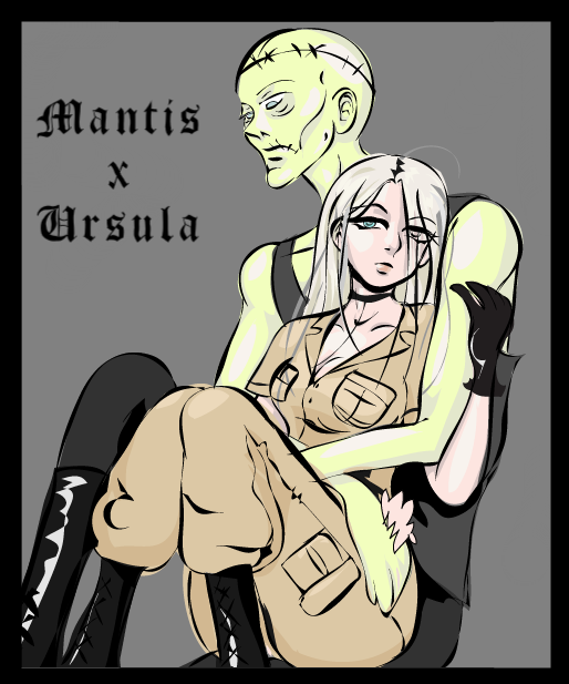 1boy 1girl artist_request bald long_hair metal_gear_(series) metal_gear_solid metal_gear_solid:_portable_ops military military_uniform psychic psycho_mantis ursula_(metal_gear)