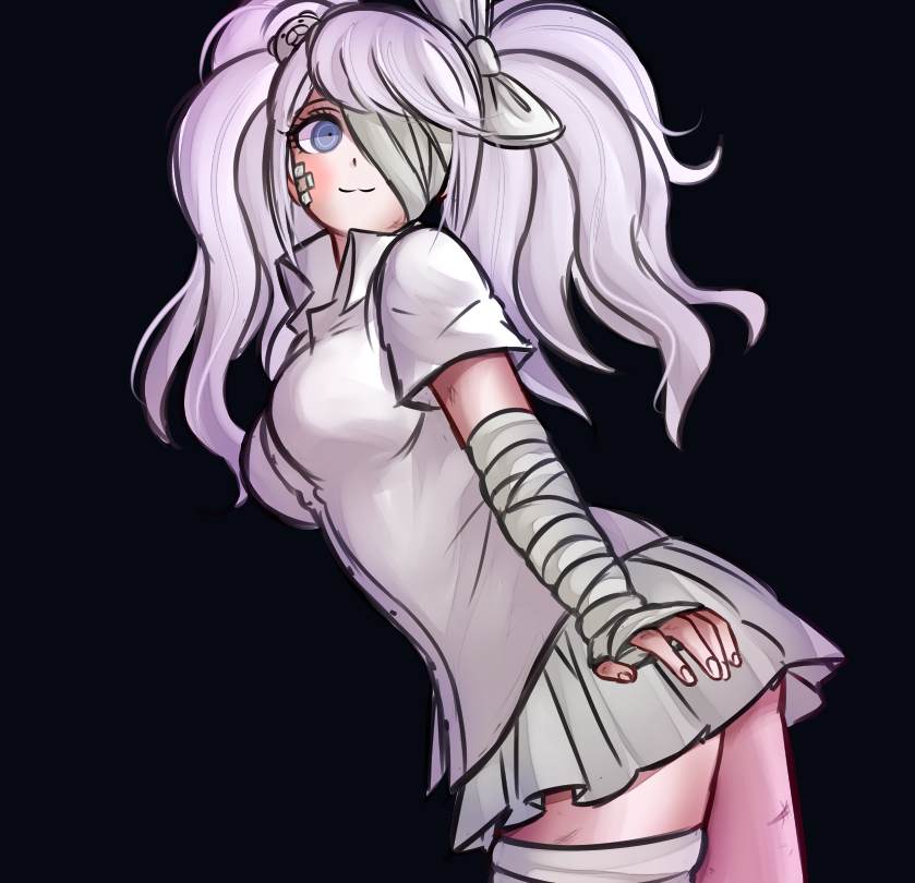 10s 1girl danganronpa_(series) enoshima_junko female_focus personification shirokuma_(danganronpa) solo twintails white_hair