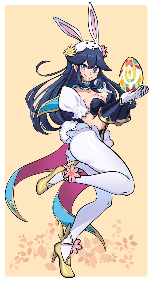 1girl animal_ears ass blue_eyes blue_hair blush breasts cleavage easter_egg egg fake_animal_ears fire_emblem fire_emblem_awakening fire_emblem_heroes gloves leotard long_hair looking_at_viewer lucina_(fire_emblem) lucina_(spring_exalt)_(fire_emblem) medium_breasts missandydandy nintendo official_alternate_costume pantyhose playboy_bunny rabbit_ears rabbit_tail smile solo tail white_pantyhose