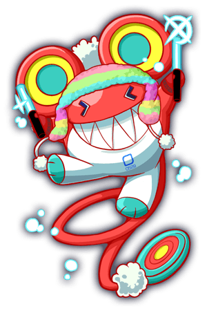 &gt;_&lt; alternate_costume animal_ears artist_request closed_eyes closed_mouth crash_fever game_cg hat holding_lightstick jerry_(crash_fever) leg_up lightstick looking_at_viewer lowres mittens mouse_ears multicolored_hat official_alternate_costume official_art outstretched_arms pom_pom_(clothes) red_mittens sharp_teeth solo spread_arms square tachi-e teeth transparent_background white_pom_poms