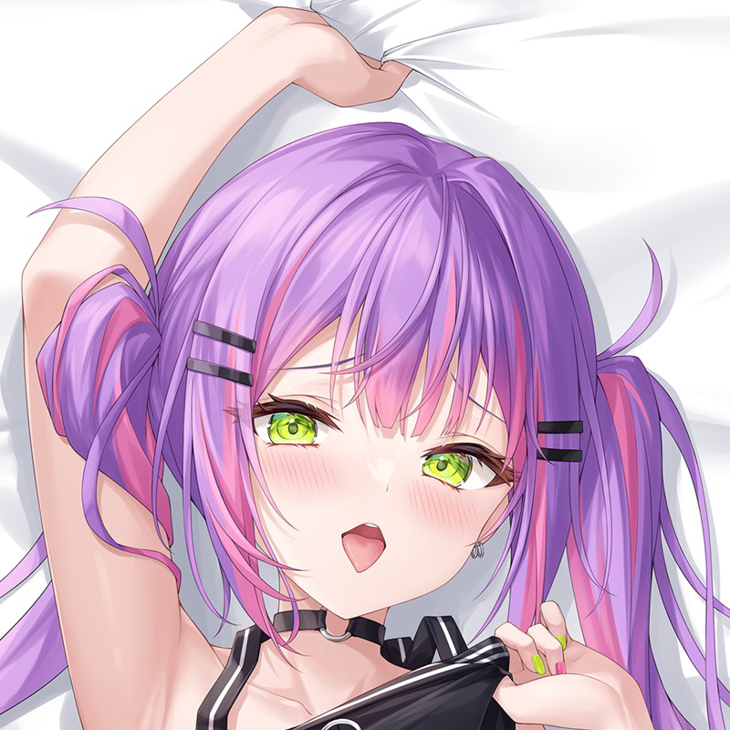 1girl chinese_commentary commentary_request dakimakura_(medium) hololive mixed-language_commentary pillow solo tokoyami_towa tokoyami_towa_(1st_costume) virtual_youtuber zi_yue_liuli