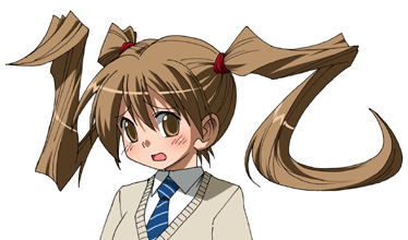 1girl bad_source blue_necktie brown_eyes brown_hair collared_shirt commentary_request double-parted_bangs furrowed_brow grey_sweater hair_between_eyes long_hair lowres maso_(ascii_art) necktie open_mouth original poniko_(lielos) shirt shirt_under_sweater simple_background solo striped_necktie sweater twintails upper_body white_background white_shirt