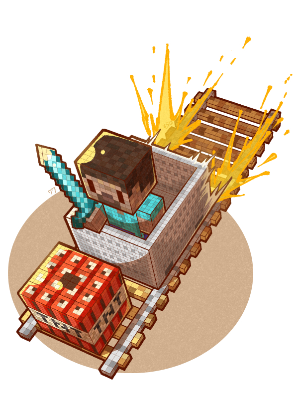 04sora40 1boy aqua_shirt brown_hair chibi dark-skinned_male dark_skin explosive holding holding_sword holding_weapon male_focus minecart minecraft minecraft_sword nintendo shirt short_hair simple_background solo steve_(minecraft) super_smash_bros. sword tnt tnt_block_(minecraft) weapon white_background